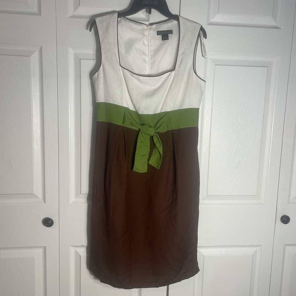 Vintage Y2K Jessica Howard Dress Women 12 Brown White Linen Blend Colorblock